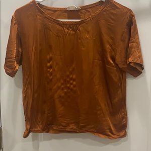 NATION LTD rust silk crop top